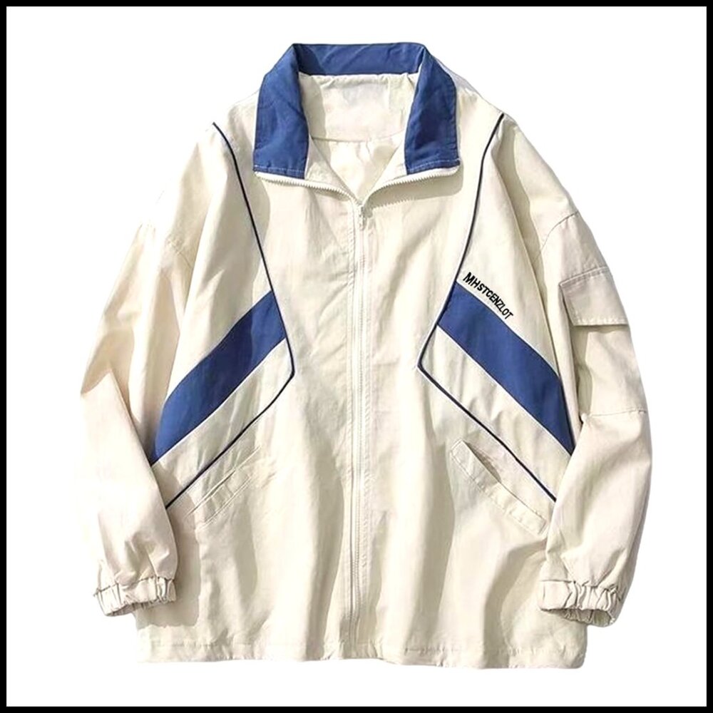 Oversized Varsity Windbreaker Jacket Polyester Y2… - image 1